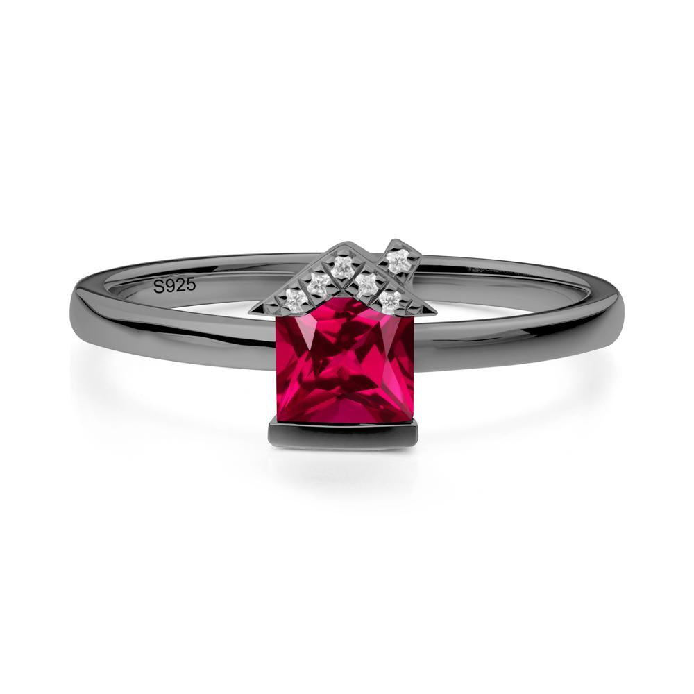 Creative Princess Cut Ruby Ring - LUO Jewelry #metal_black finish sterling silver
