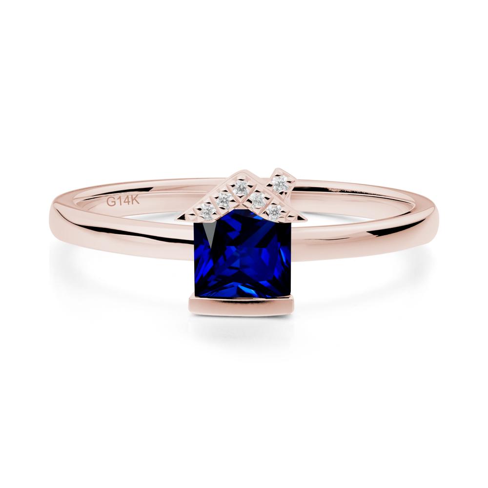 Bezel Set Princess Cut Sapphire Ring - LUO Jewelry #metal_14k rose gold