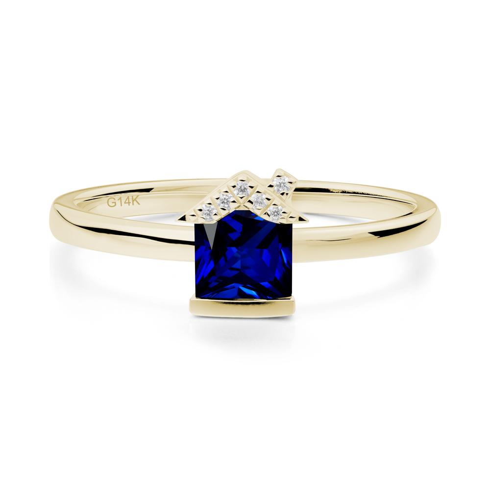 Bezel Set Princess Cut Sapphire Ring - LUO Jewelry #metal_14k yellow gold