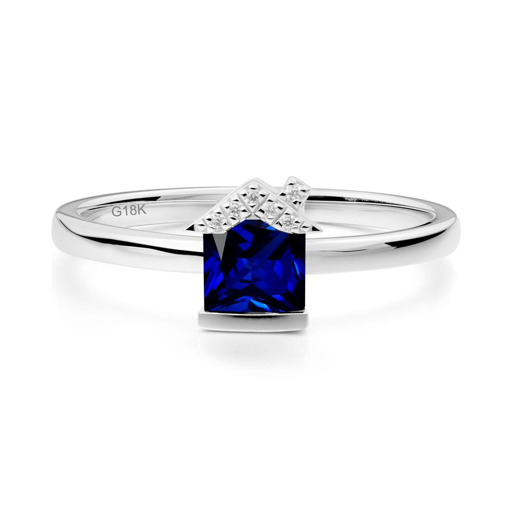 Bezel Set Princess Cut Sapphire Ring - LUO Jewelry #metal_18k white gold