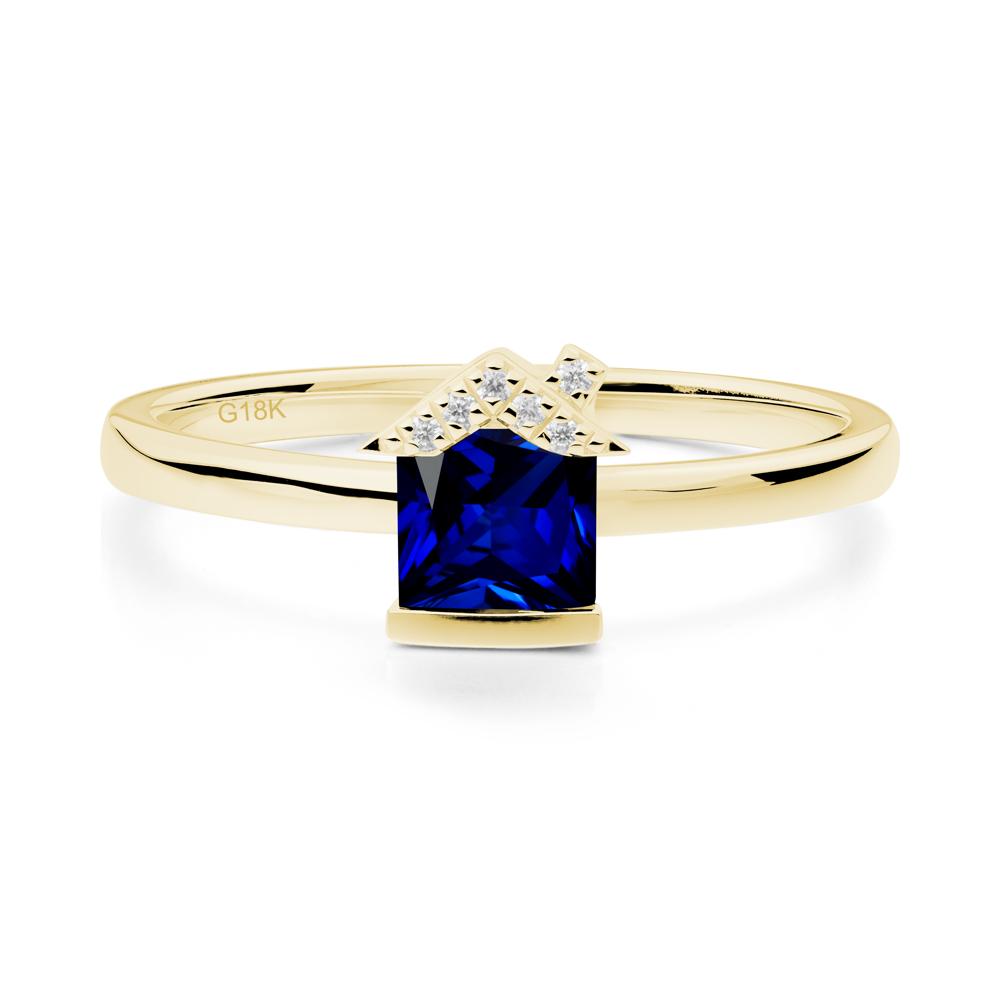 Bezel Set Princess Cut Sapphire Ring - LUO Jewelry #metal_18k yellow gold