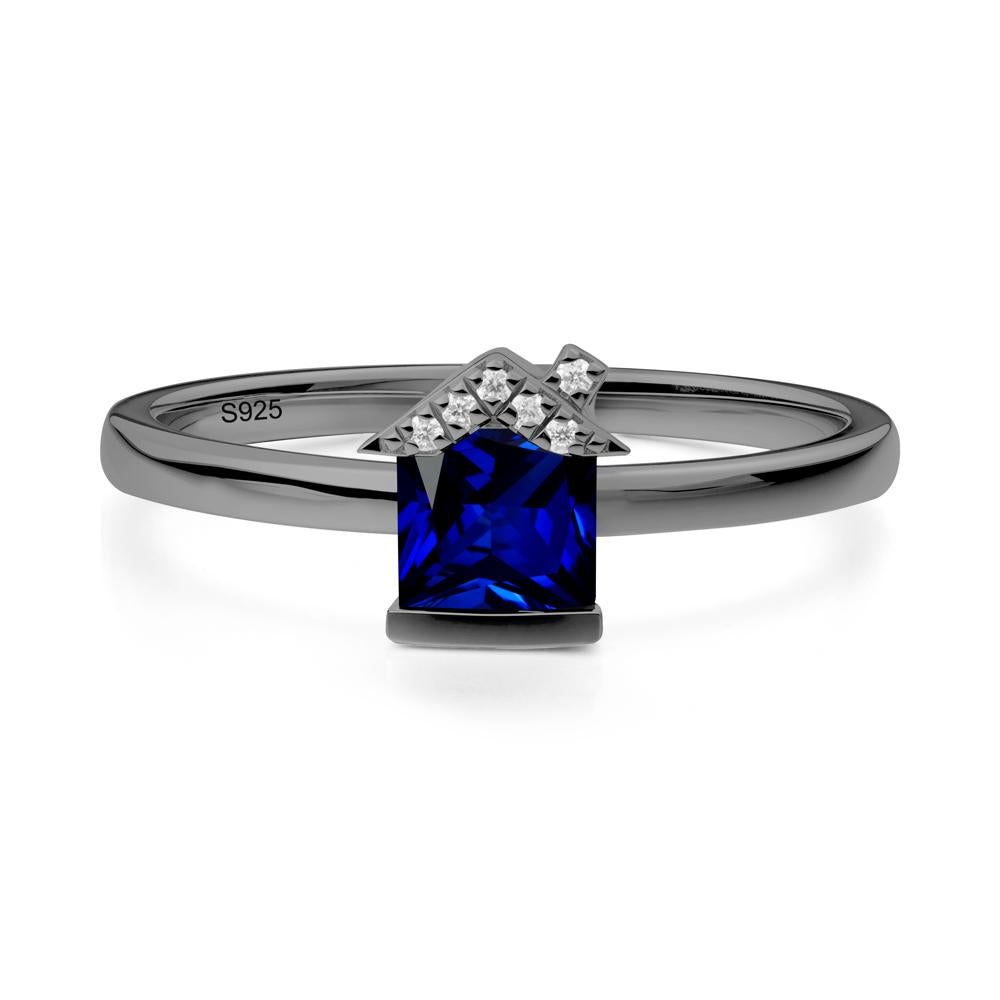 Bezel Set Princess Cut Sapphire Ring - LUO Jewelry #metal_black finish sterling silver