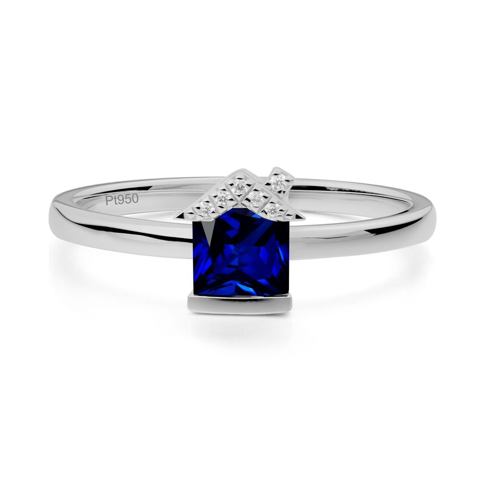 Bezel Set Princess Cut Sapphire Ring - LUO Jewelry #metal_platinum