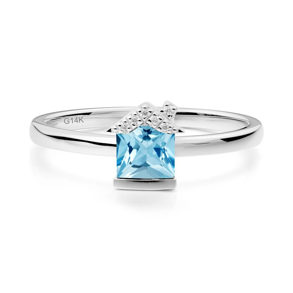 Bezel Set Princess Cut Swiss Blue Topaz Ring - LUO Jewelry #metal_14k white gold