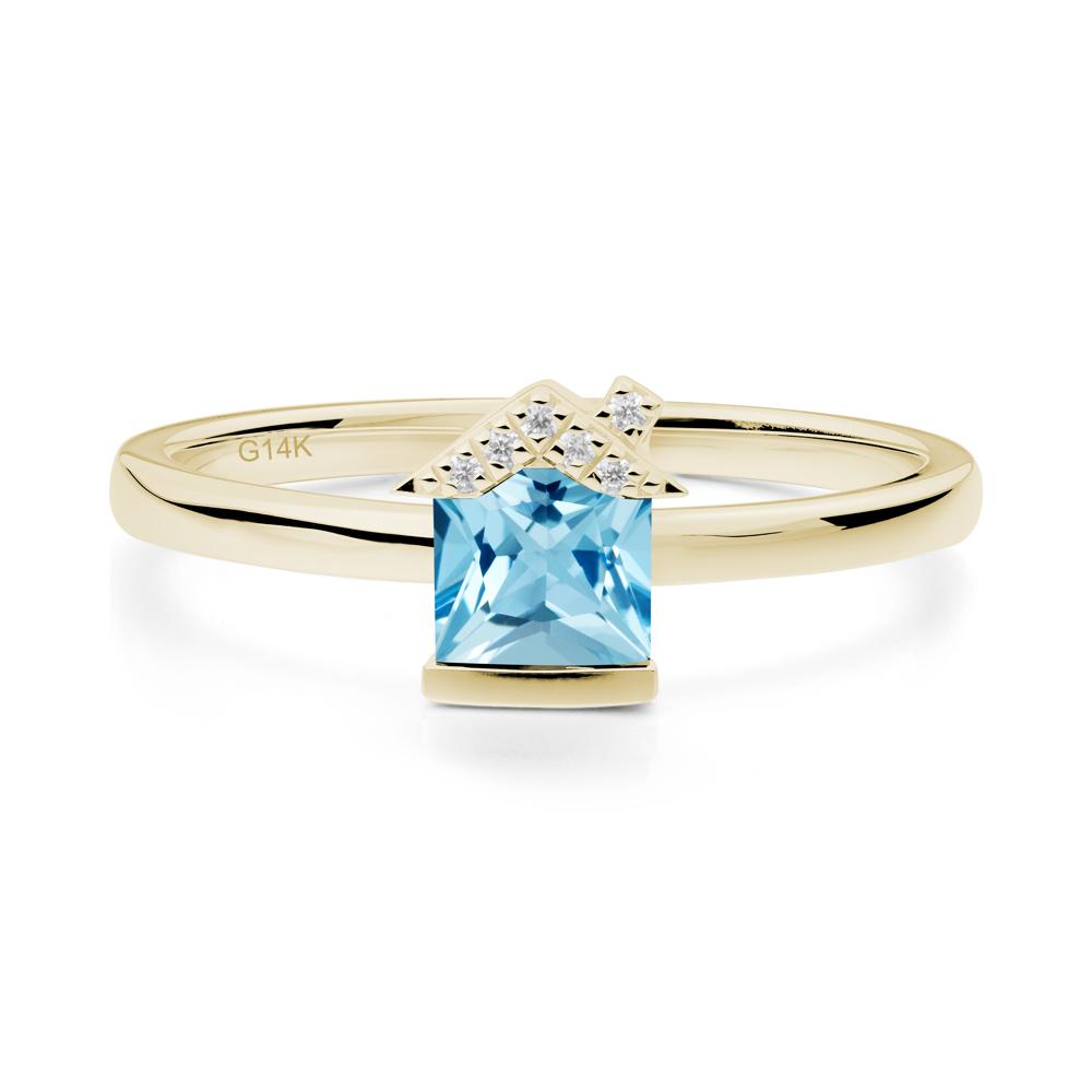 Bezel Set Princess Cut Swiss Blue Topaz Ring - LUO Jewelry #metal_14k yellow gold