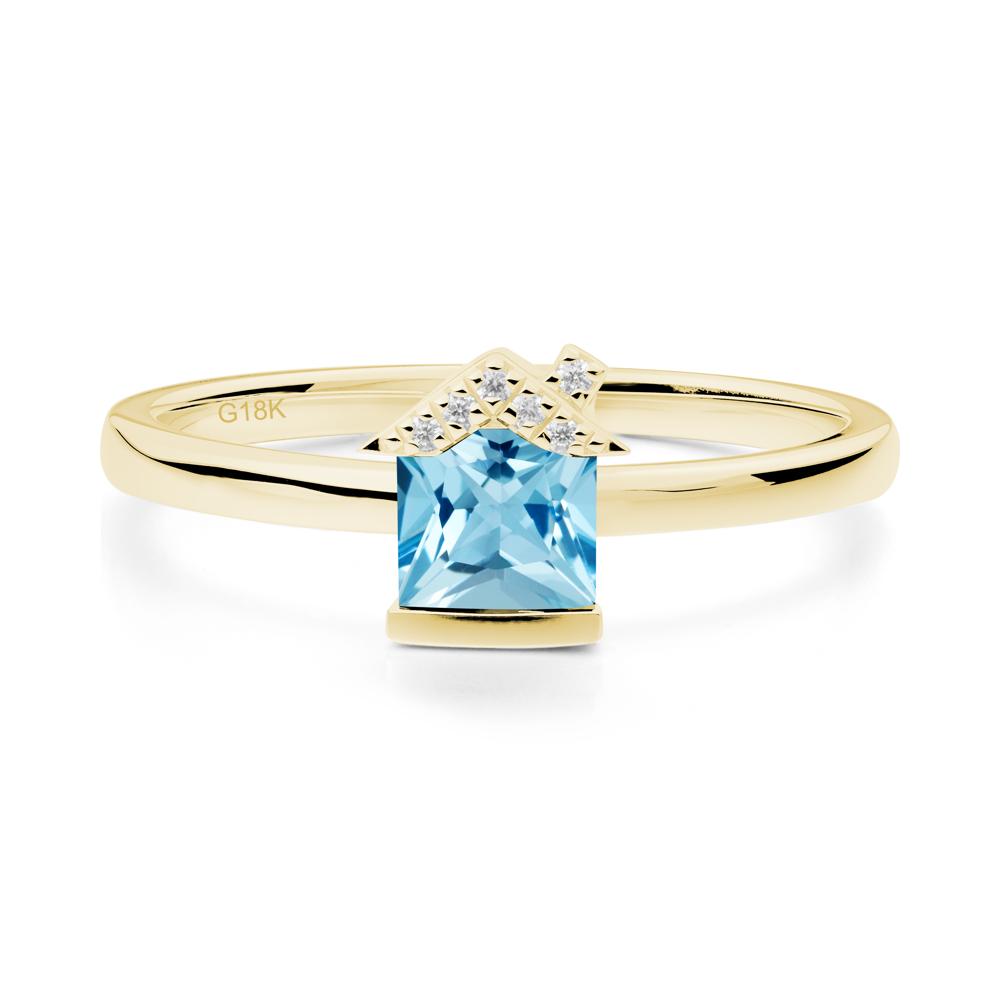 Bezel Set Princess Cut Swiss Blue Topaz Ring - LUO Jewelry #metal_18k yellow gold