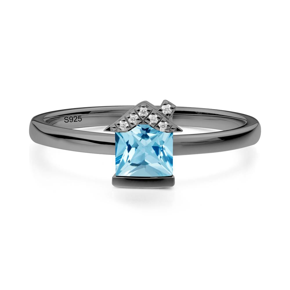 Bezel Set Princess Cut Swiss Blue Topaz Ring - LUO Jewelry #metal_black finish sterling silver