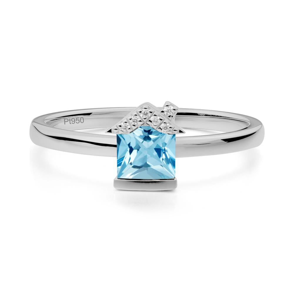 Bezel Set Princess Cut Swiss Blue Topaz Ring - LUO Jewelry #metal_platinum