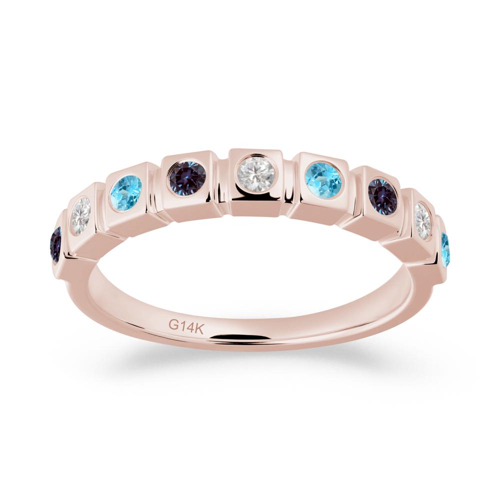 Rainbow Alexandrite and Swiss Blue Topaz and Cubic Zirconia Eternity Ring - LUO Jewelry #metal_14k rose gold