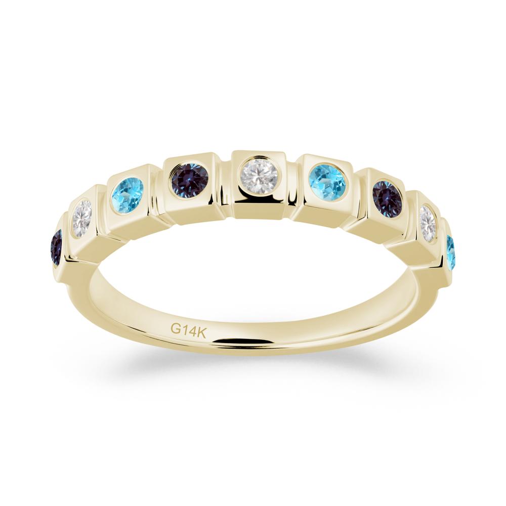 Rainbow Alexandrite and Swiss Blue Topaz and Cubic Zirconia Eternity Ring - LUO Jewelry #metal_14k yellow gold