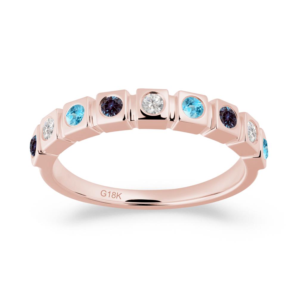 Rainbow Alexandrite and Swiss Blue Topaz and Cubic Zirconia Eternity Ring - LUO Jewelry #metal_18k rose gold