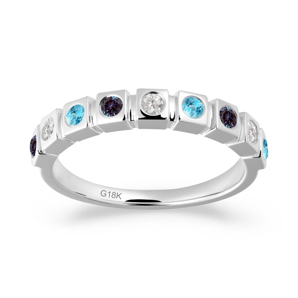 Rainbow Alexandrite and Swiss Blue Topaz and Cubic Zirconia Eternity Ring - LUO Jewelry #metal_18k white gold