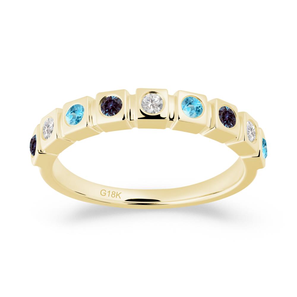 Rainbow Alexandrite and Swiss Blue Topaz and Cubic Zirconia Eternity Ring - LUO Jewelry #metal_18k yellow gold