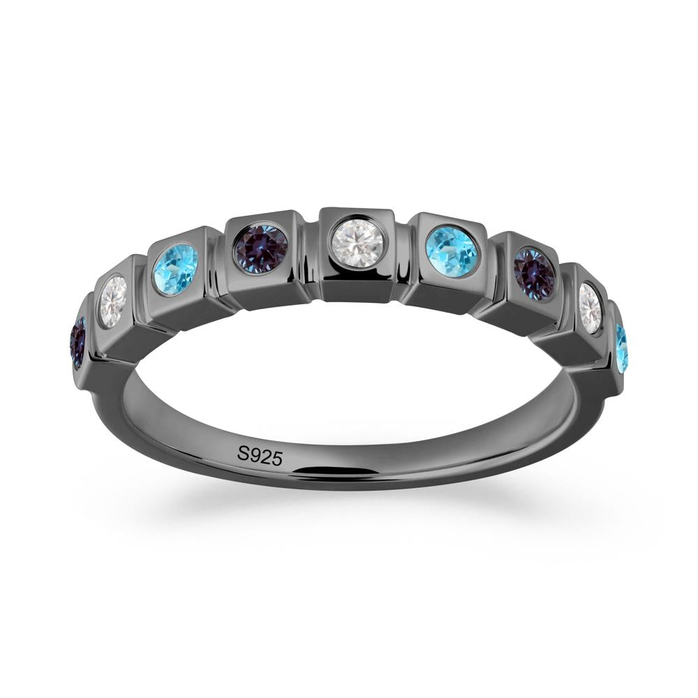 Rainbow Alexandrite and Swiss Blue Topaz and Cubic Zirconia Eternity Ring - LUO Jewelry #metal_black finish sterling silver