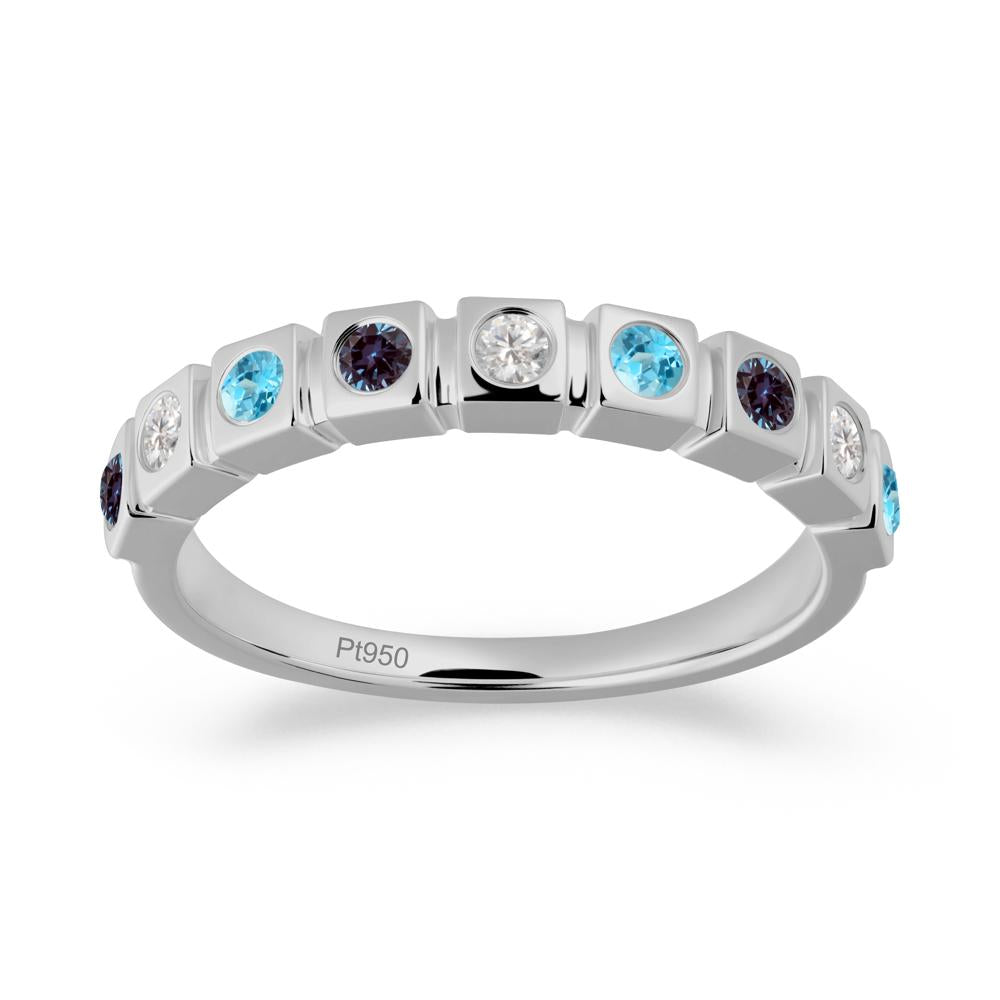 Rainbow Alexandrite and Swiss Blue Topaz and Cubic Zirconia Eternity Ring - LUO Jewelry #metal_platinum