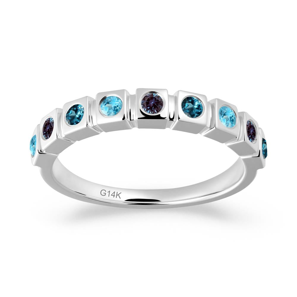 Bezel Set Alexandrite and London Blue Topaz and Sapphire Eternity Ring - LUO Jewelry #metal_14k white gold