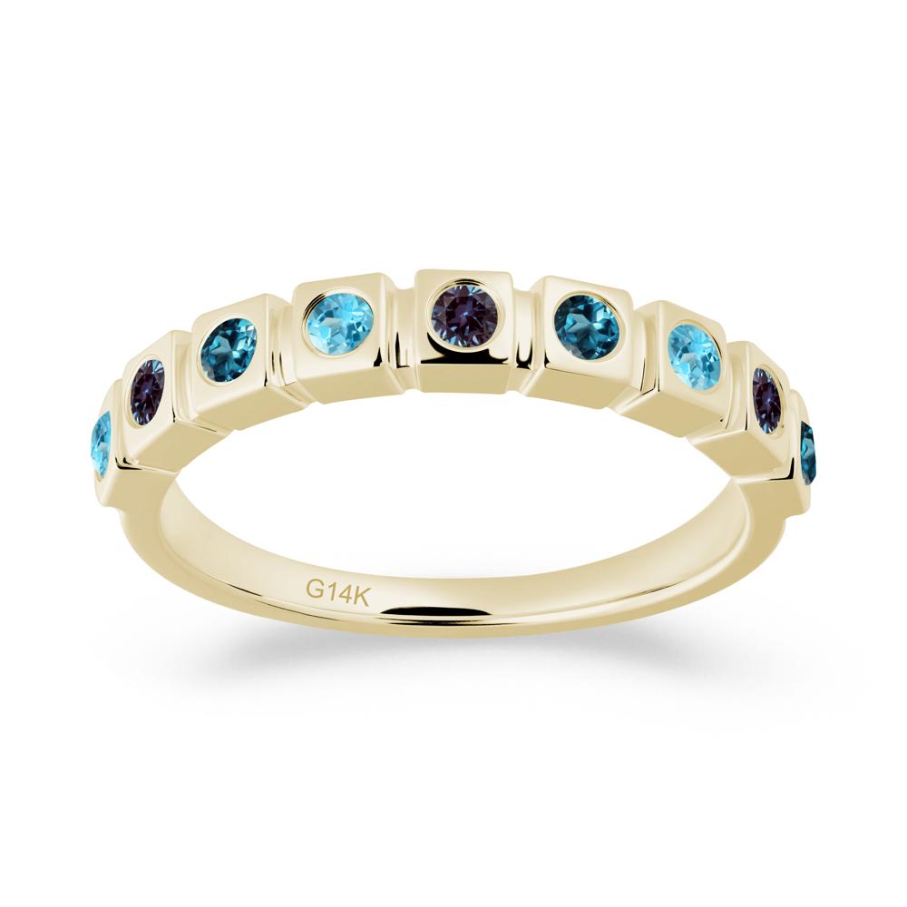 Bezel Set Alexandrite and London Blue Topaz and Sapphire Eternity Ring - LUO Jewelry #metal_14k yellow gold