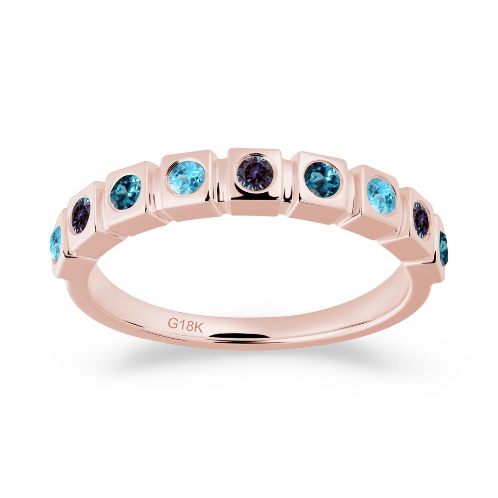 Bezel Set Alexandrite and London Blue Topaz and Sapphire Eternity Ring - LUO Jewelry #metal_18k rose gold