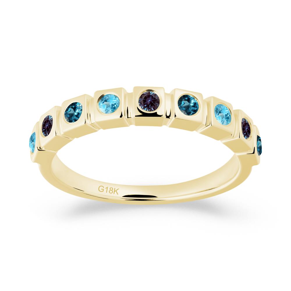 Bezel Set Alexandrite and London Blue Topaz and Sapphire Eternity Ring - LUO Jewelry #metal_18k yellow gold