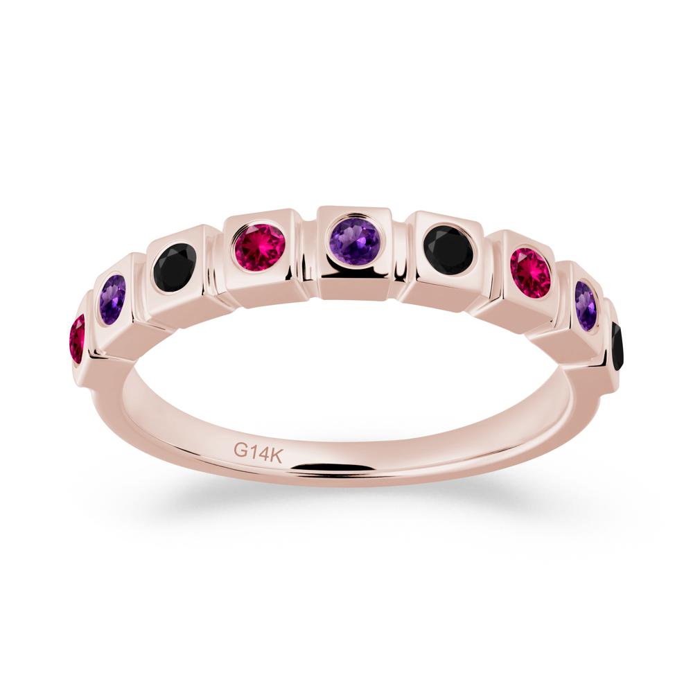 Bezel Set Amethyst and Black Spinel and Ruby Eternity Ring - LUO Jewelry #metal_14k rose gold
