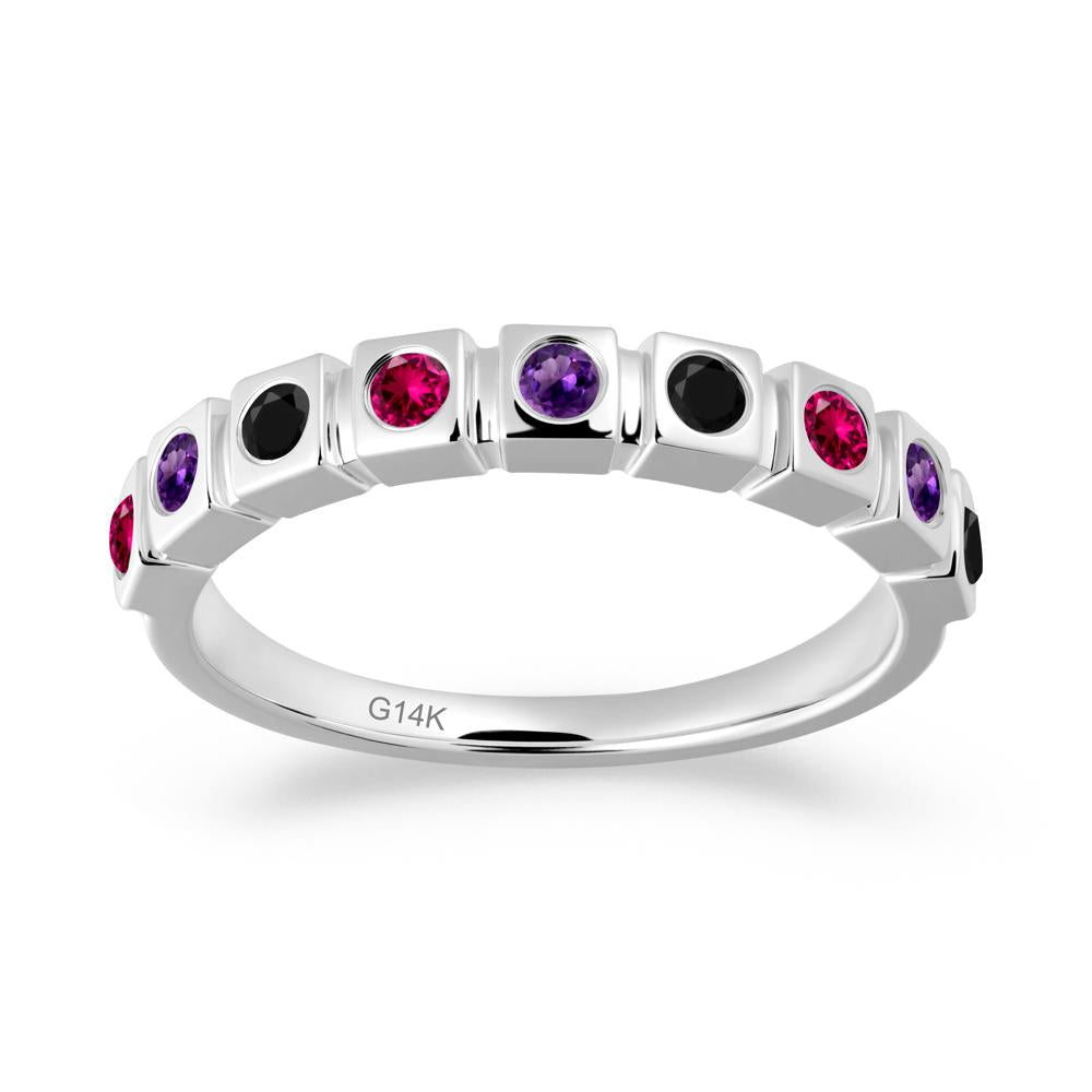 Bezel Set Amethyst and Black Spinel and Ruby Eternity Ring - LUO Jewelry #metal_14k white gold