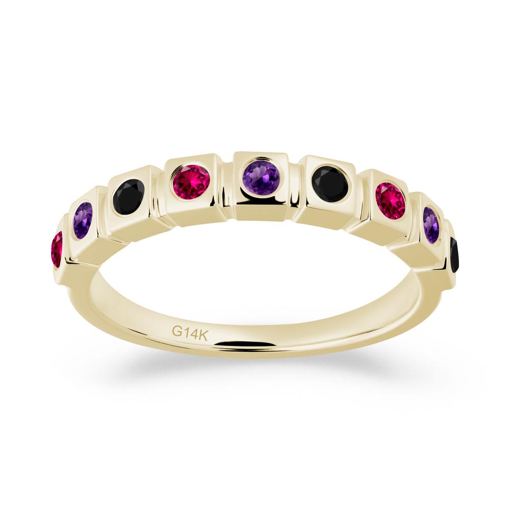 Bezel Set Amethyst and Black Spinel and Ruby Eternity Ring - LUO Jewelry #metal_14k yellow gold