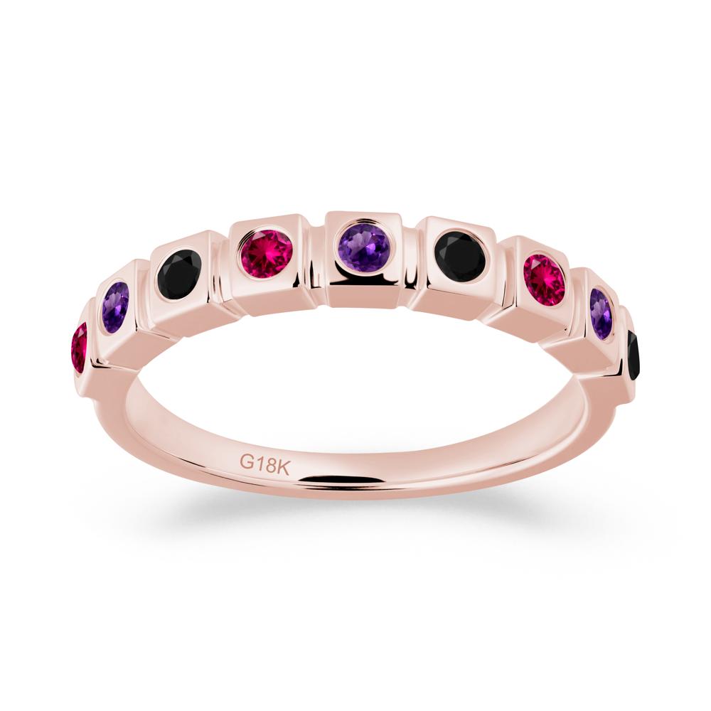 Bezel Set Amethyst and Black Spinel and Ruby Eternity Ring - LUO Jewelry #metal_18k rose gold