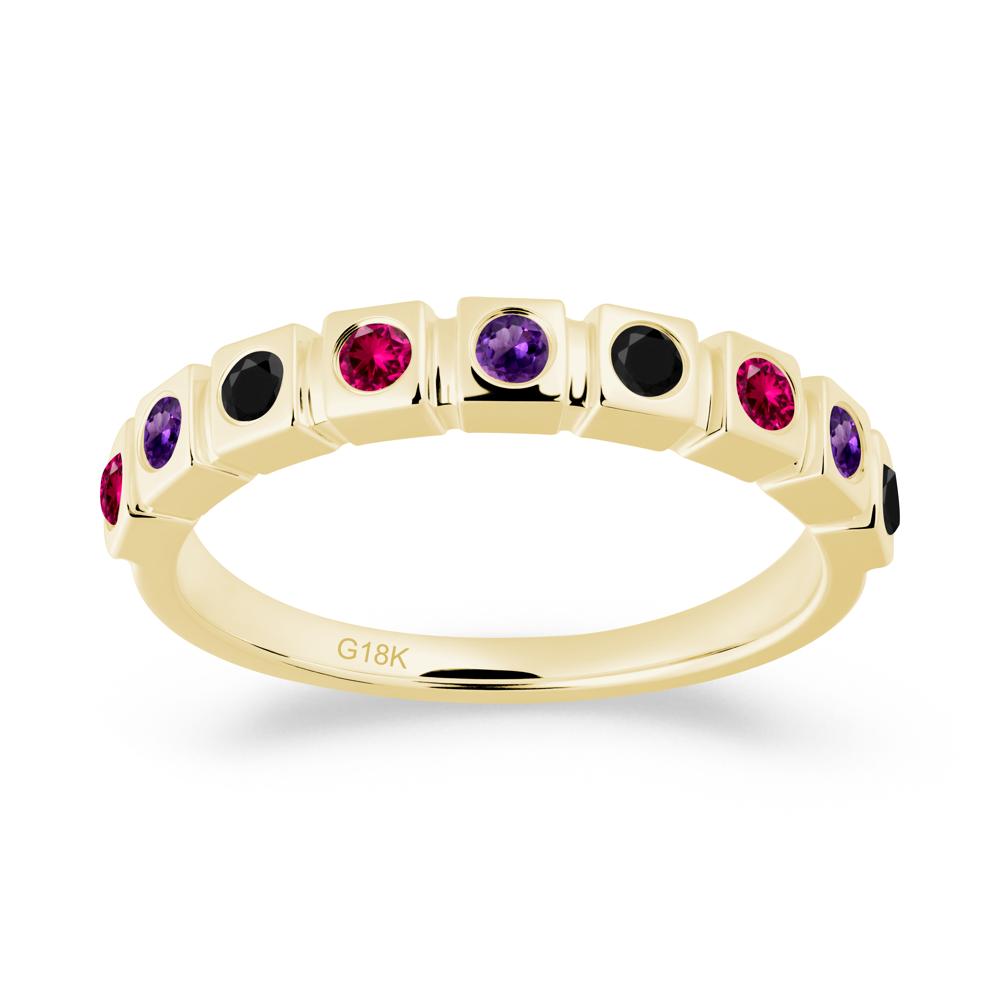 Bezel Set Amethyst and Black Spinel and Ruby Eternity Ring - LUO Jewelry #metal_18k yellow gold