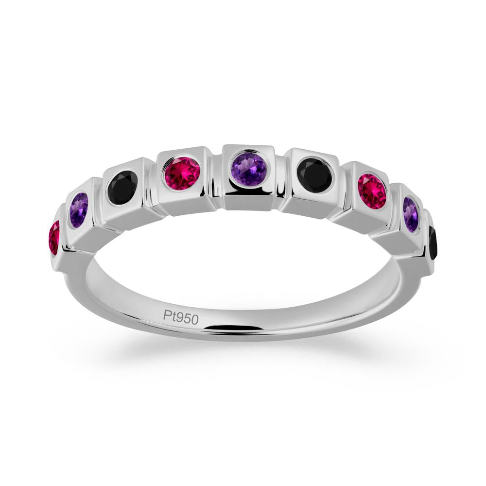 Bezel Set Amethyst and Black Spinel and Ruby Eternity Ring - LUO Jewelry #metal_platinum