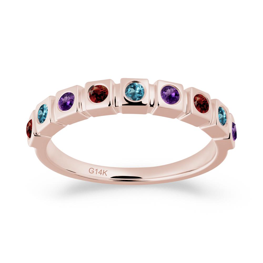 Rainbow Amethyst and London Blue Topaz and Garnet Eternity Ring - LUO Jewelry #metal_14k rose gold