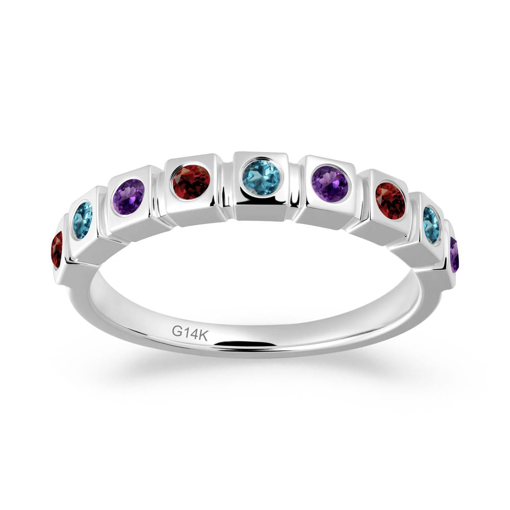 Rainbow Amethyst and London Blue Topaz and Garnet Eternity Ring - LUO Jewelry #metal_14k white gold
