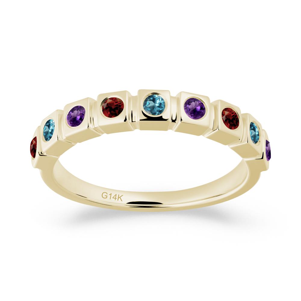 Rainbow Amethyst and London Blue Topaz and Garnet Eternity Ring - LUO Jewelry #metal_14k yellow gold