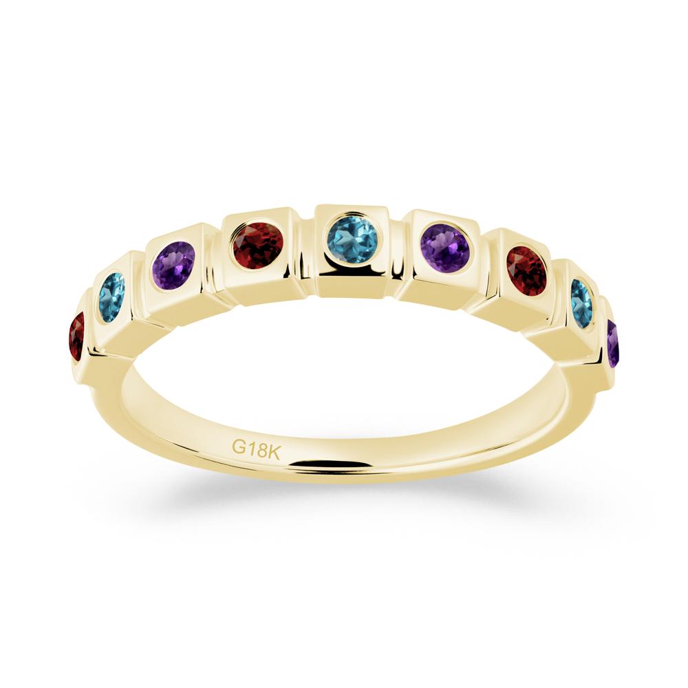 Rainbow Amethyst and London Blue Topaz and Garnet Eternity Ring - LUO Jewelry #metal_18k yellow gold