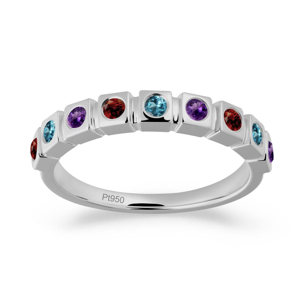 Rainbow Amethyst and London Blue Topaz and Garnet Eternity Ring - LUO Jewelry #metal_platinum