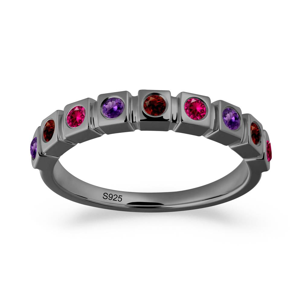 Amethyst and Ruby and Garnet Multi-Stone Ring - LUO Jewelry #metal_black finish sterling silver