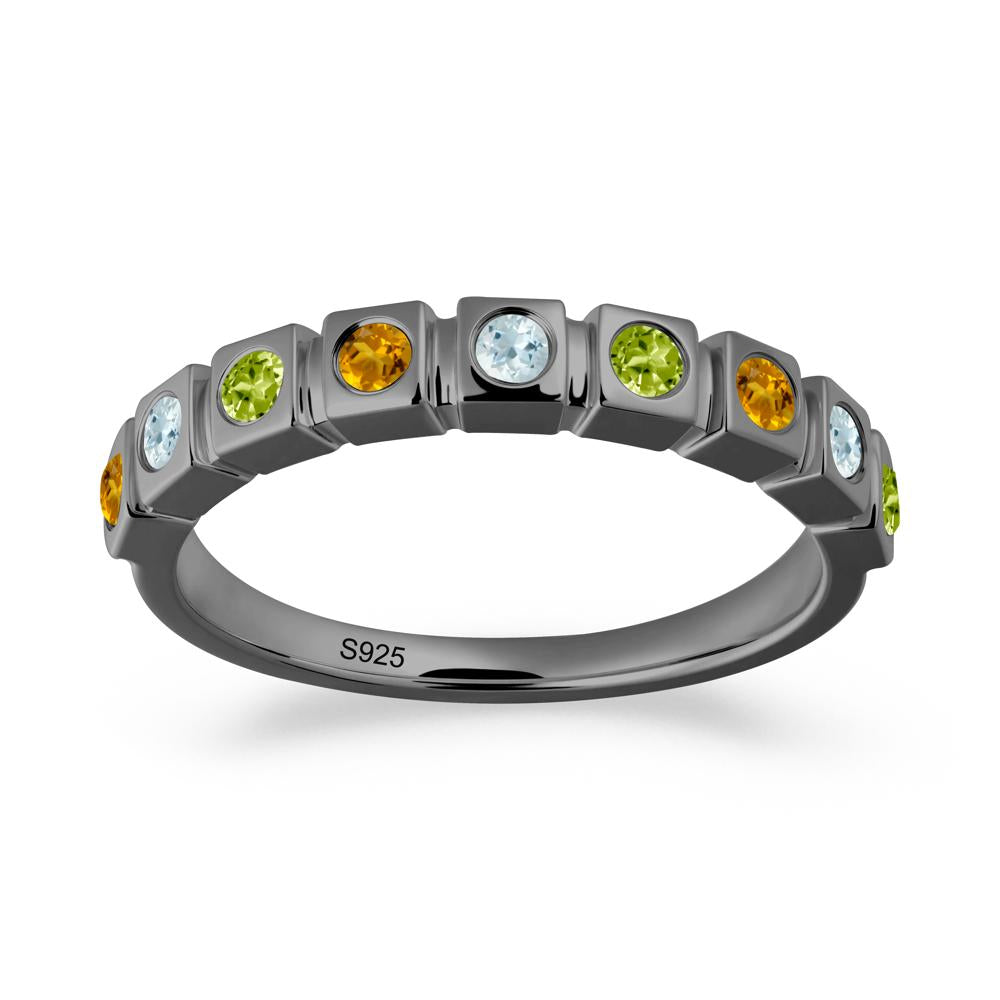 Rainbow Aquamarine and Peridot and Citrine Eternity Ring - LUO Jewelry #metal_black finish sterling silver