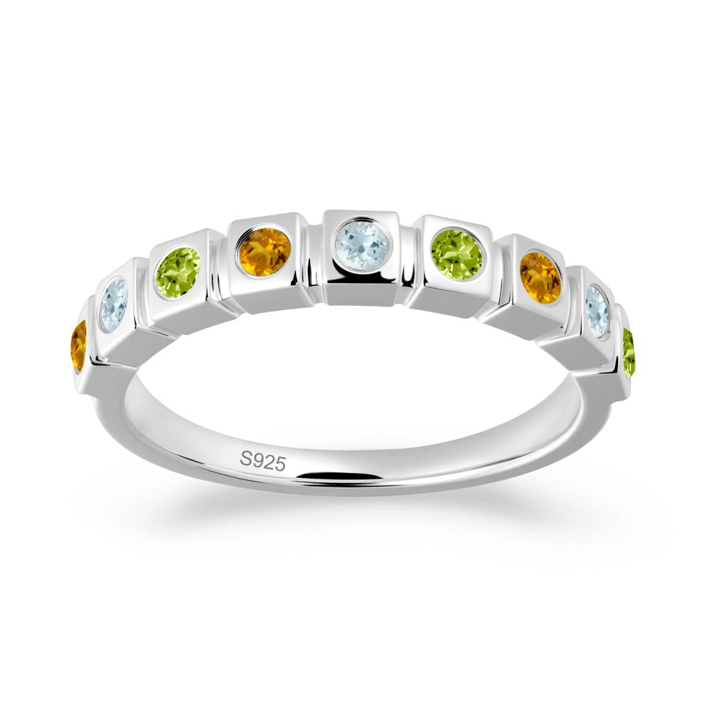 Rainbow Aquamarine and Peridot and Citrine Eternity Ring - LUO Jewelry #metal_sterling silver
