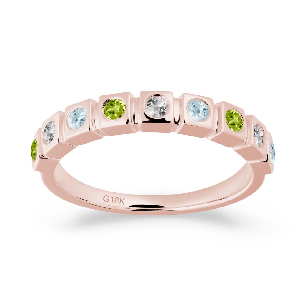 Bezel Set Aquamarine and Peridot and White Topaz Eternity Ring - LUO Jewelry #metal_18k rose gold