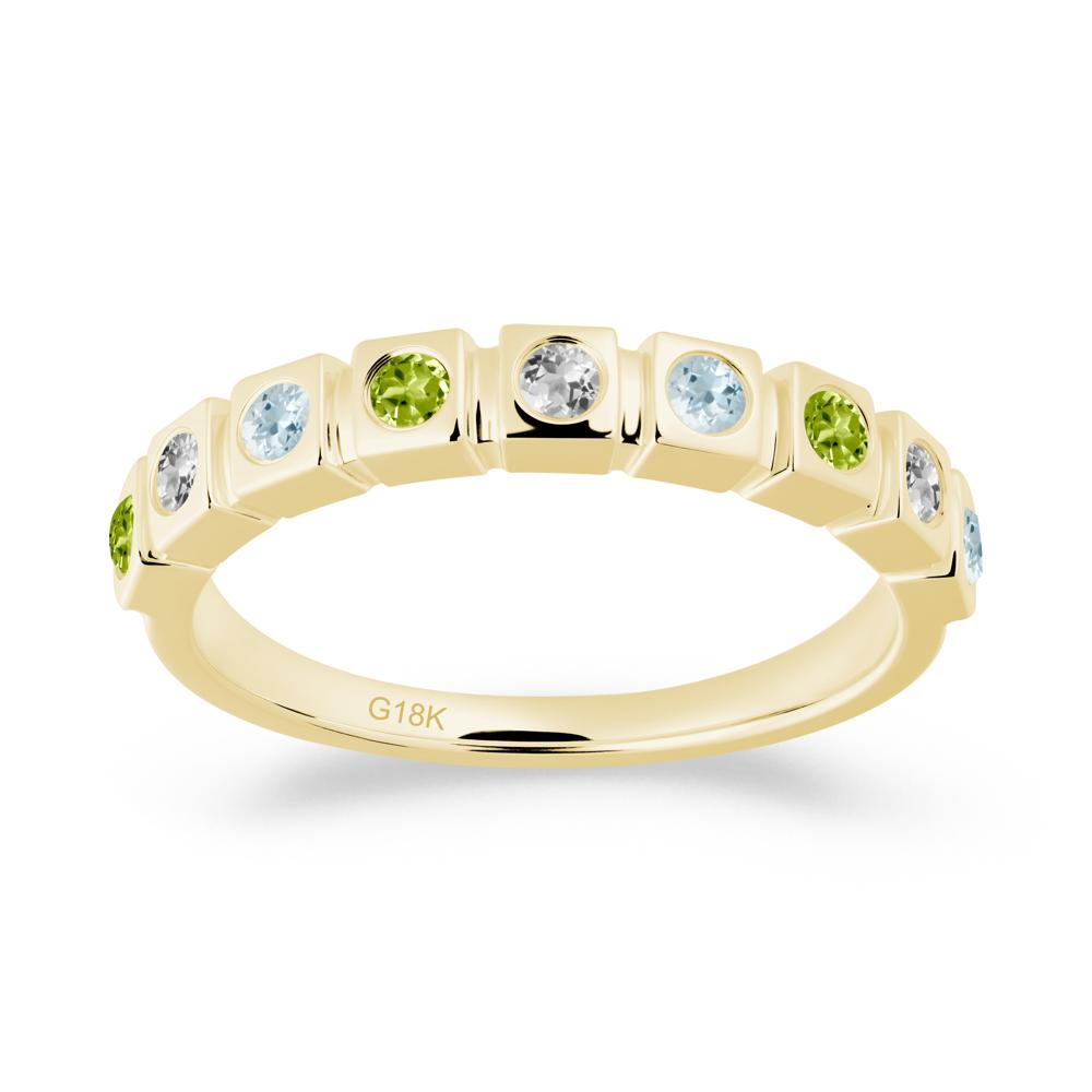 Bezel Set Aquamarine and Peridot and White Topaz Eternity Ring - LUO Jewelry #metal_18k yellow gold