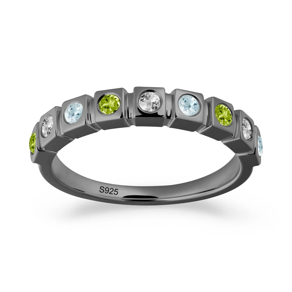 Bezel Set Aquamarine and Peridot and White Topaz Eternity Ring - LUO Jewelry #metal_black finish sterling silver