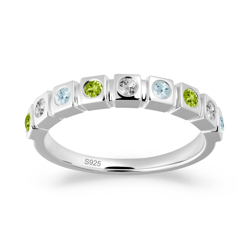 Bezel Set Aquamarine and Peridot and White Topaz Eternity Ring - LUO Jewelry #metal_sterling silver