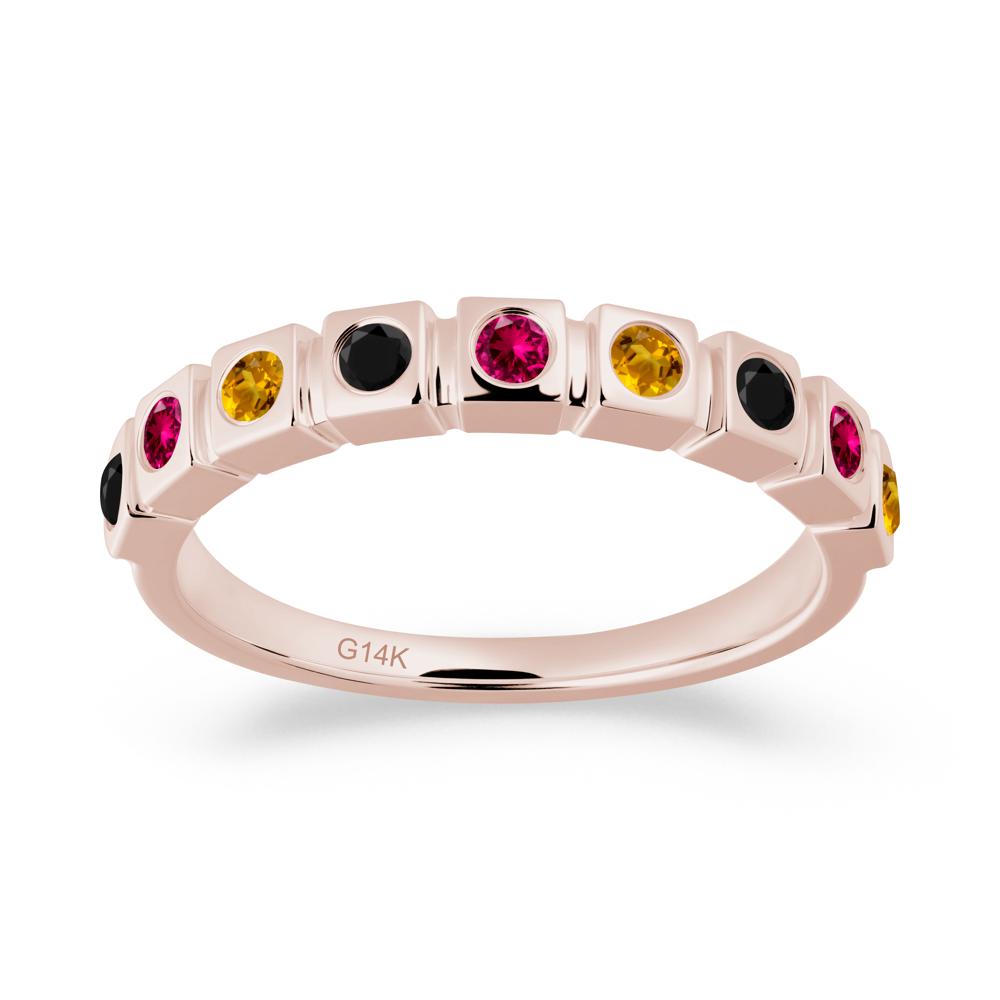Rainbow Black Spinel and Ruby and Citrine Eternity Ring - LUO Jewelry #metal_14k rose gold