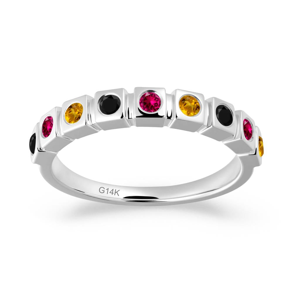 Rainbow Black Spinel and Ruby and Citrine Eternity Ring - LUO Jewelry #metal_14k white gold