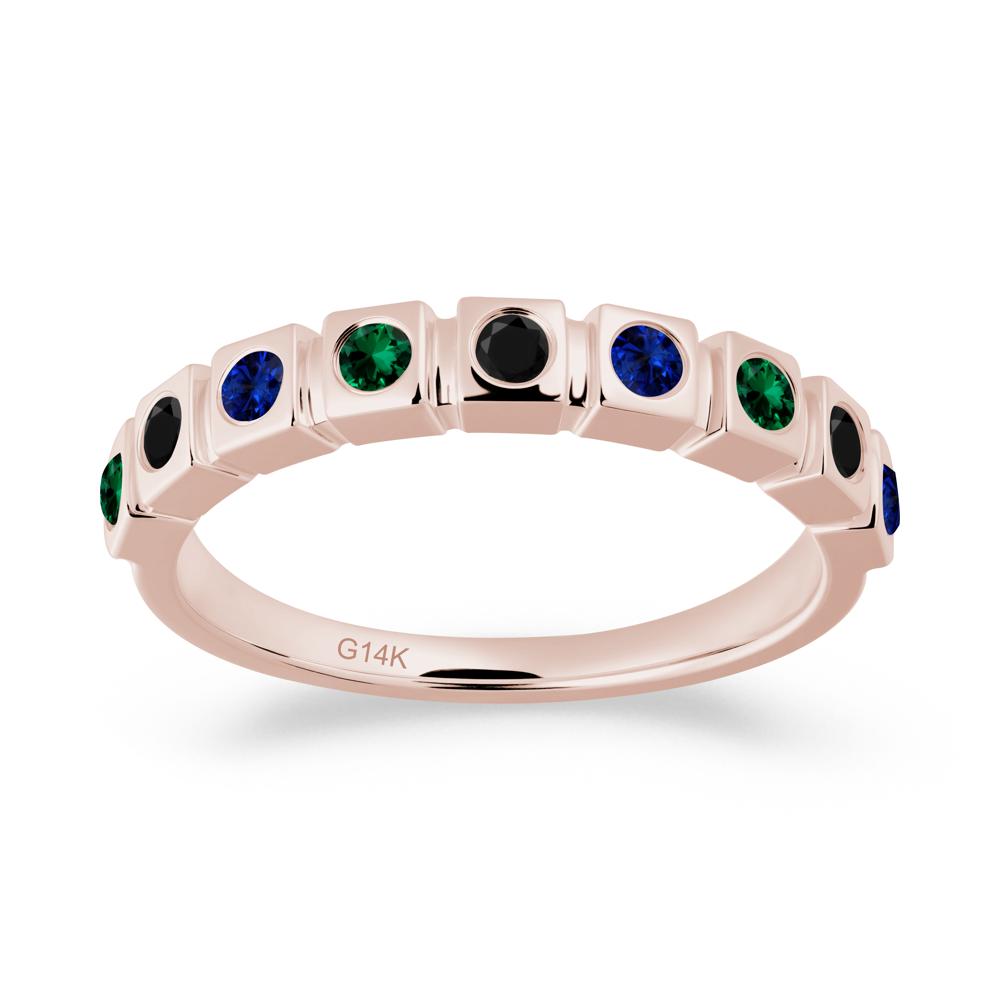 Rainbow Black Spinel and Emerald and Sapphire Eternity Ring - LUO Jewelry #metal_14k rose gold