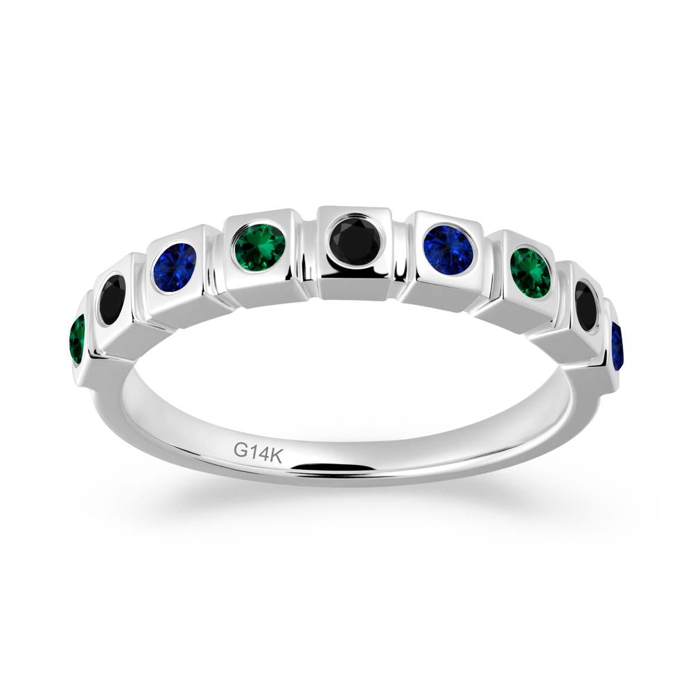 Rainbow Black Spinel and Emerald and Sapphire Eternity Ring - LUO Jewelry #metal_14k white gold