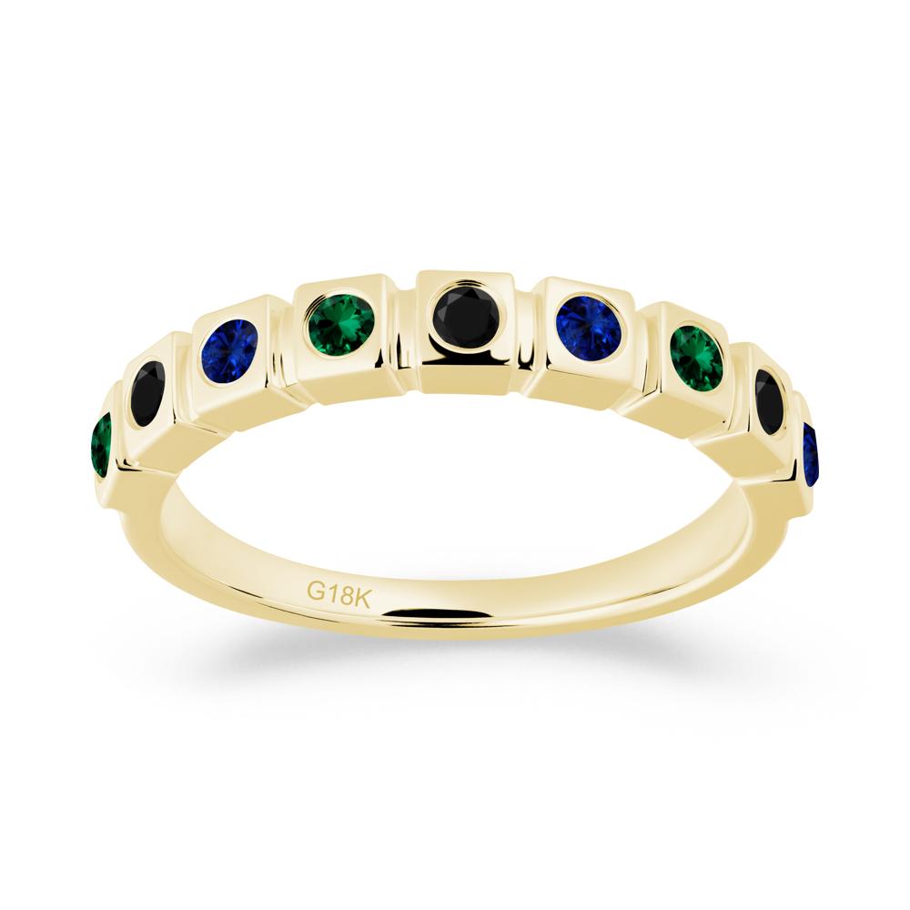 Rainbow Black Spinel and Emerald and Sapphire Eternity Ring - LUO Jewelry #metal_18k yellow gold