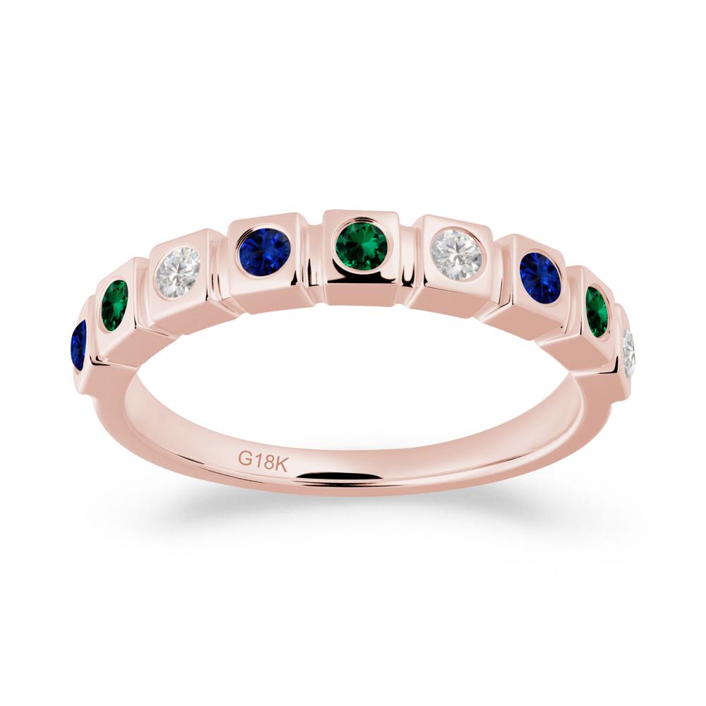 Bezel Set Emerald and Cubic Zirconia and Sapphire Eternity Ring - LUO Jewelry #metal_18k rose gold
