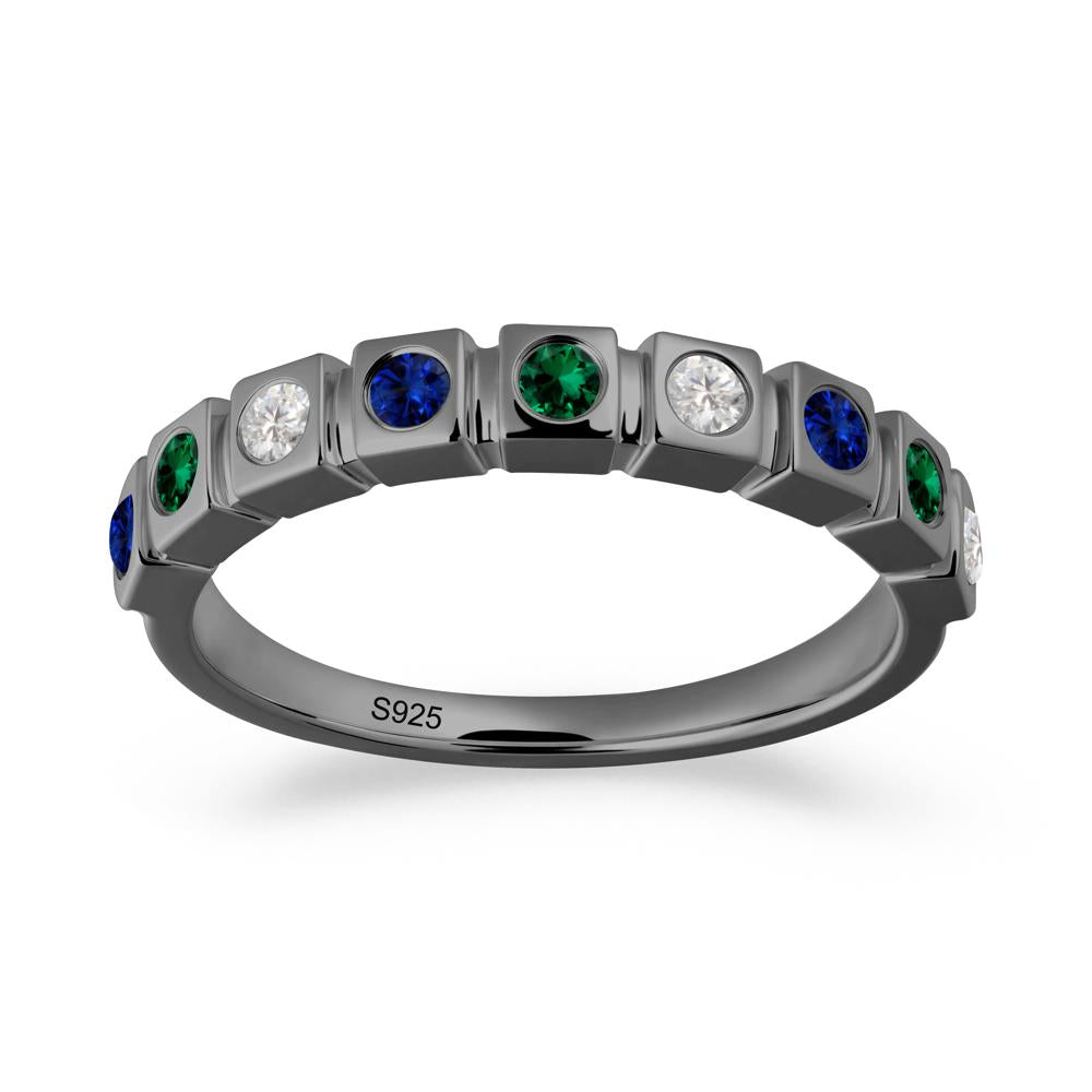 Bezel Set Emerald and Cubic Zirconia and Sapphire Eternity Ring - LUO Jewelry #metal_black finish sterling silver