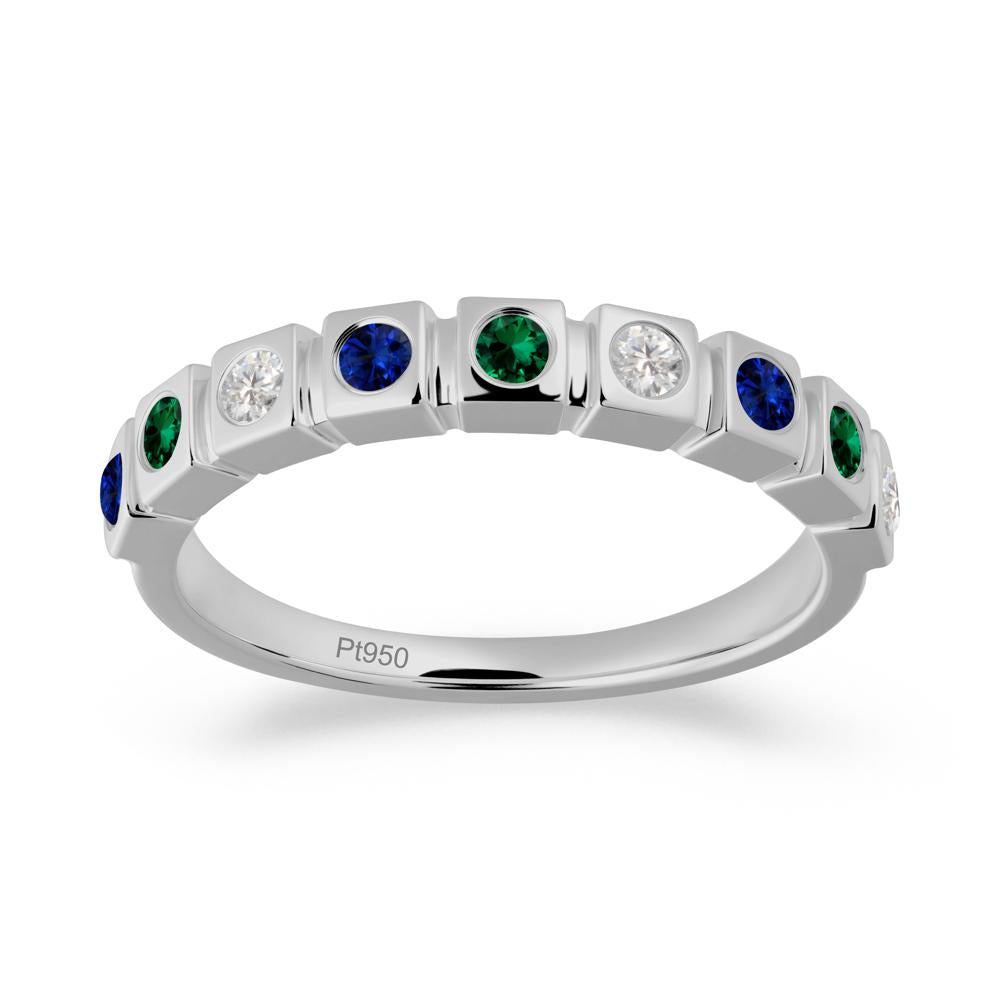 Bezel Set Emerald and Cubic Zirconia and Sapphire Eternity Ring - LUO Jewelry #metal_platinum