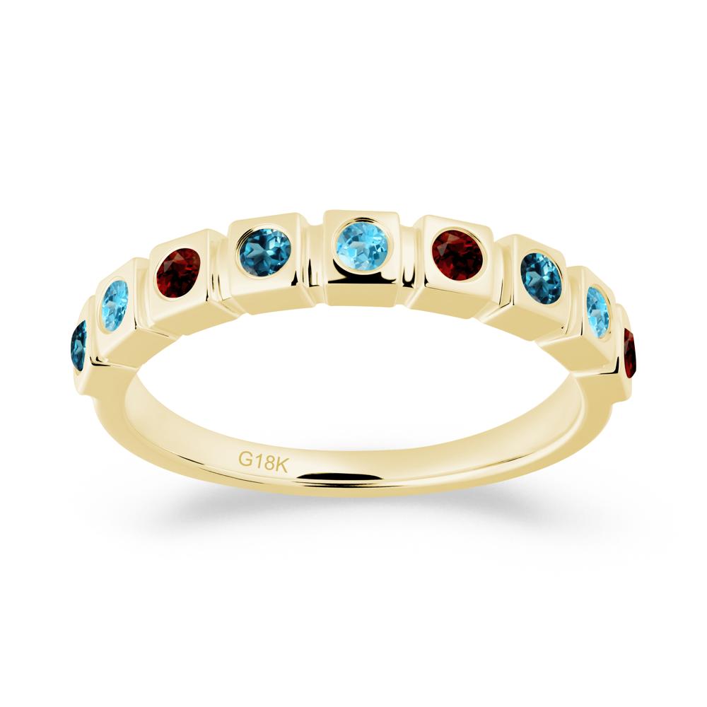 London Blue Topaz and Garnet and Sapphire Multi-Stone Ring - LUO Jewelry #metal_18k yellow gold
